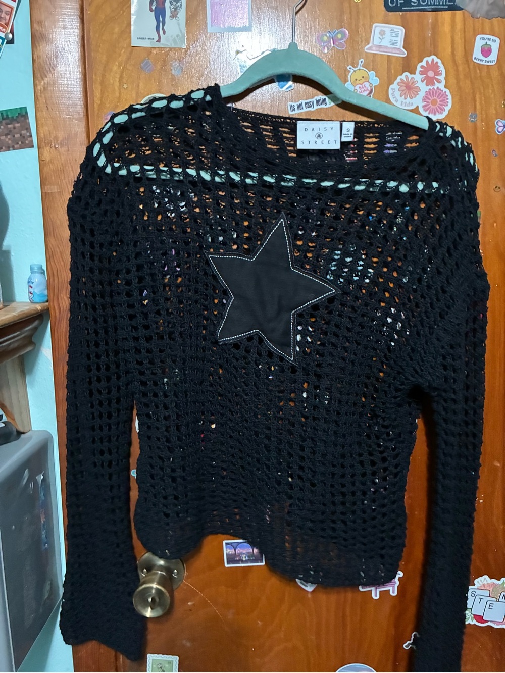 Daisy Street Black Open-Knit Star Pullover Sweater